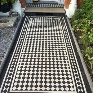 Victorian path tiles London in a checkerboard pattern