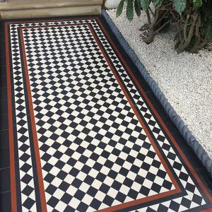 checkered victorian pathway london next to the front doors