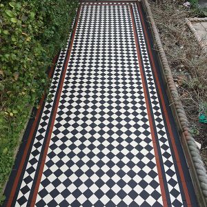 checkered victorian path tiles london leading to the front doors