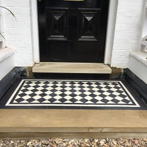 Black and white porch tiles